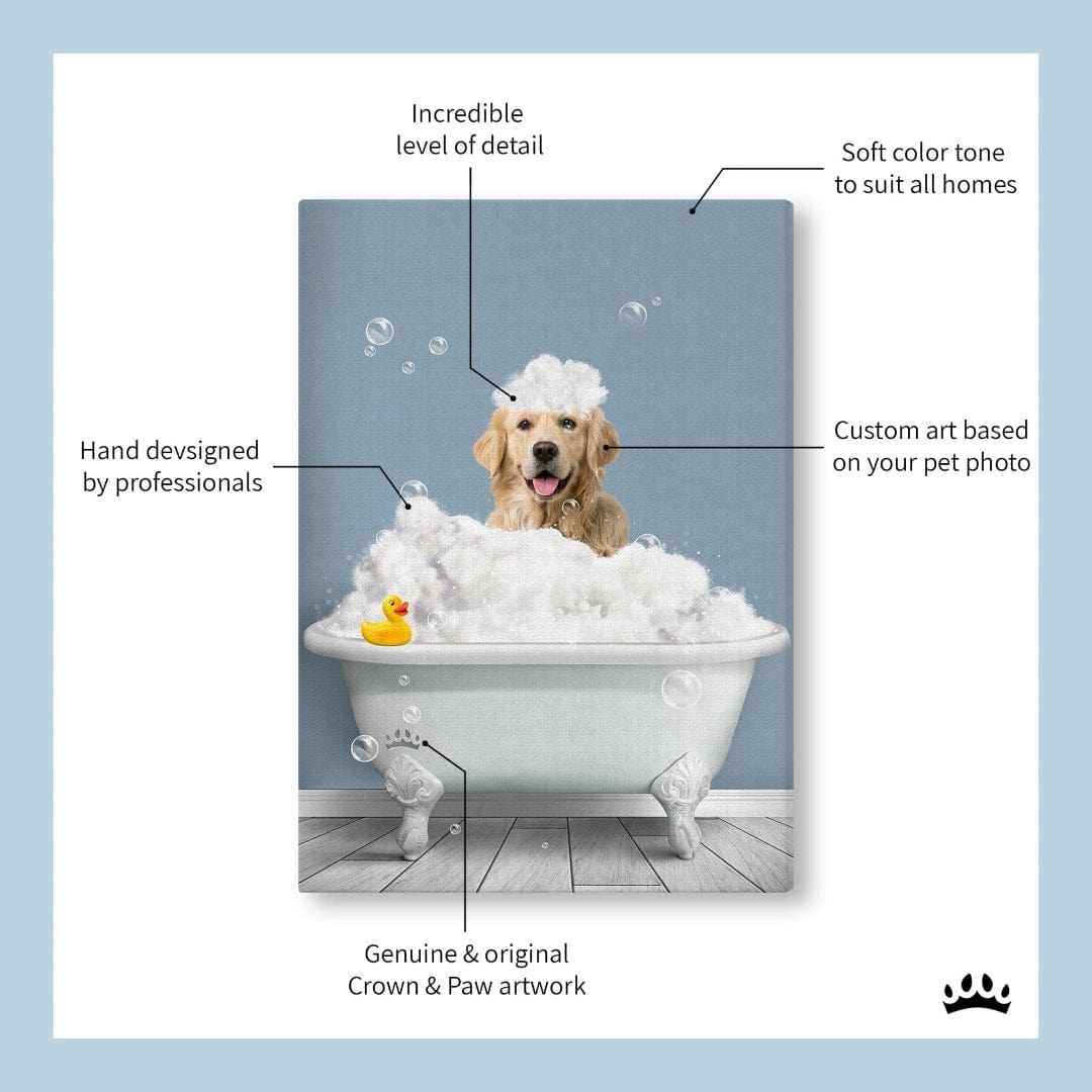 Crown and Paw - Canvas Bath Tub Pet Portrait (Two Pets) - Custom Pet Art