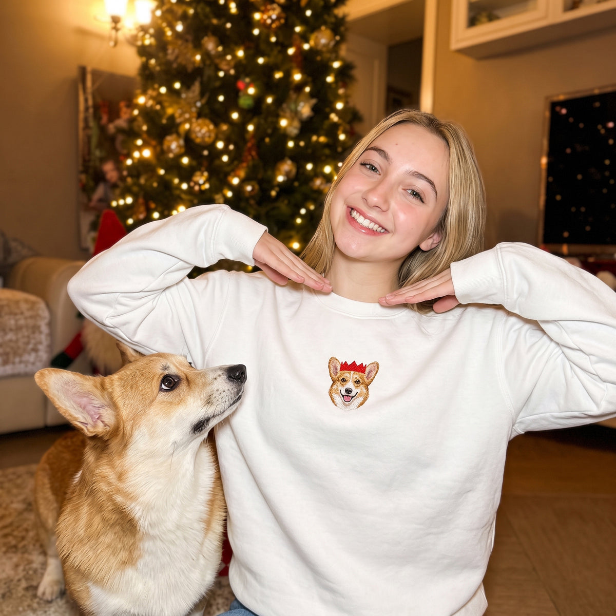 Embroidered Pet in Christmas Hat Custom Sweater