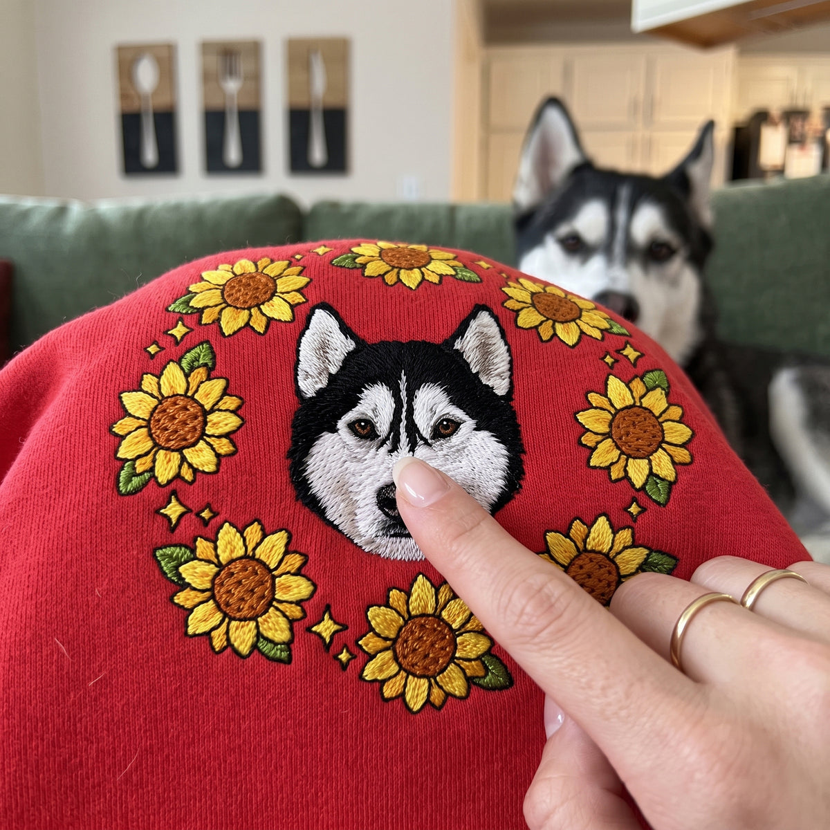 Custom Embroidered Pet Portrait Organic Sunflower Sweatshirt