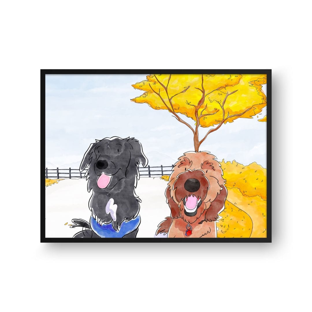 Crown and Paw - Framed Poster Watercolor Pet Portrait - Two Pets, Framed Poster