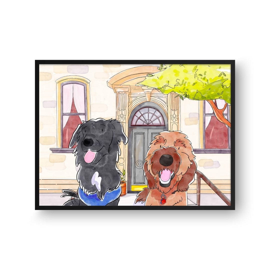 Crown and Paw - Framed Poster Watercolor Pet Portrait - Two Pets, Framed Poster