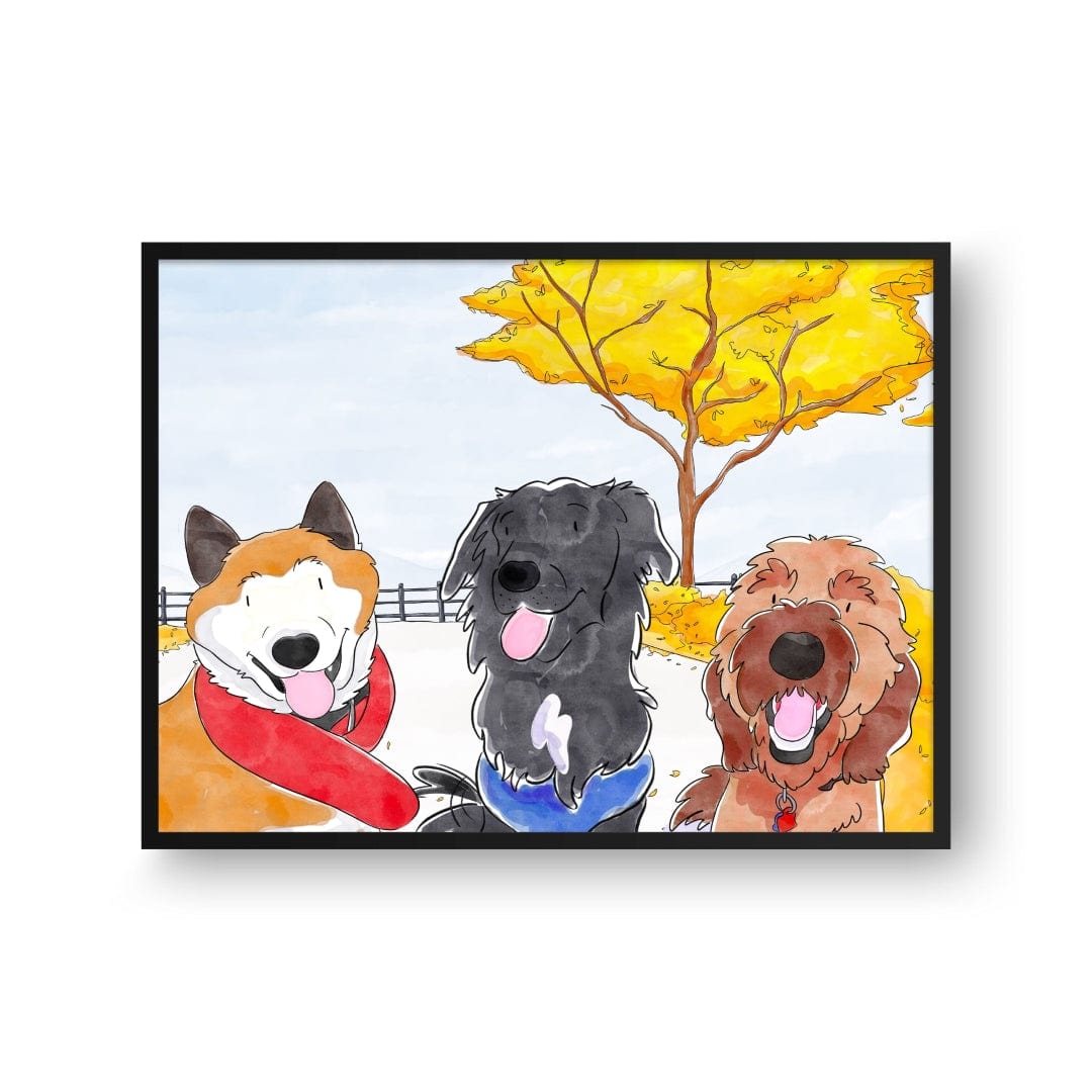 Crown and Paw - Framed Poster Watercolor Pet Portrait - Three Pets, Framed Poster