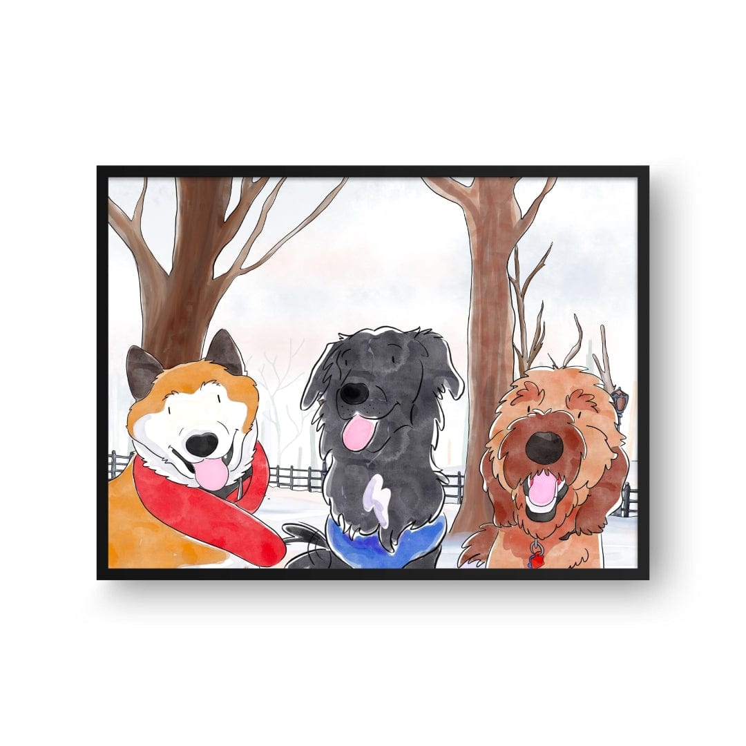 Crown and Paw - Framed Poster Watercolor Pet Portrait - Three Pets, Framed Poster
