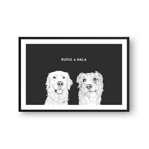 Crown and Paw - Framed Poster Illustrated Pet Portrait - Two Pets