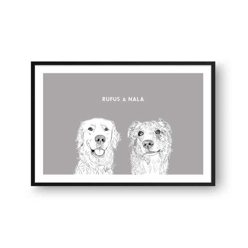 Crown and Paw - Framed Poster Illustrated Pet Portrait - Two Pets