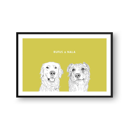 Crown and Paw - Framed Poster Illustrated Pet Portrait - Two Pets