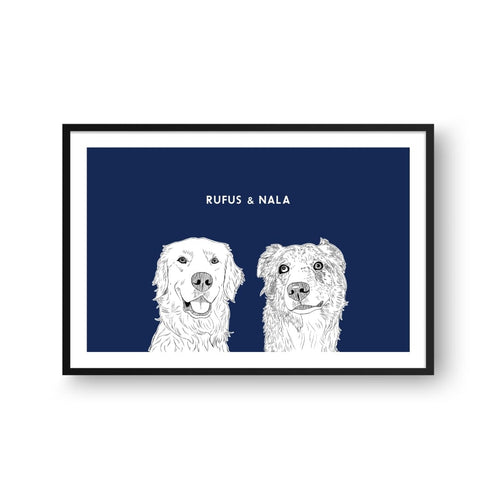 Crown and Paw - Framed Poster Illustrated Pet Portrait - Two Pets