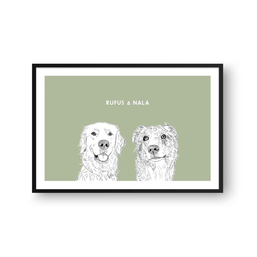 Crown and Paw - Framed Poster Illustrated Pet Portrait - Two Pets