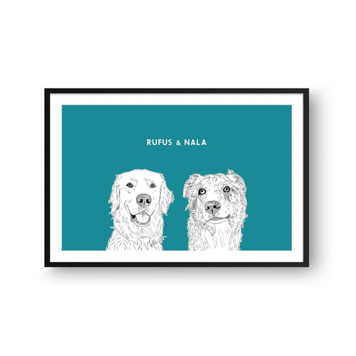 Crown and Paw - Framed Poster Illustrated Pet Portrait - Two Pets