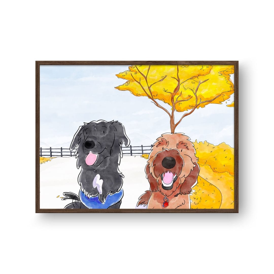 Crown and Paw - Framed Poster Watercolor Pet Portrait - Two Pets, Framed Poster