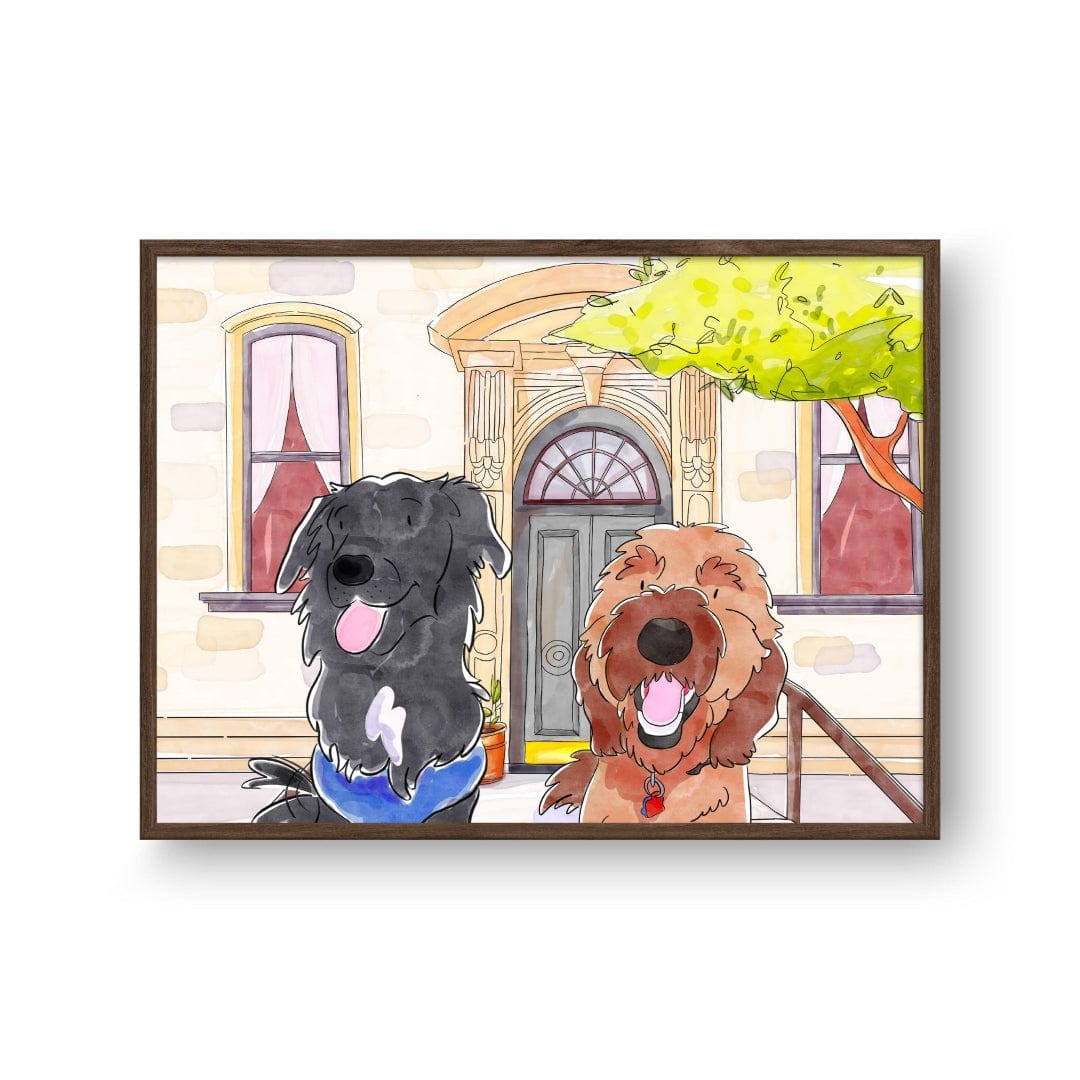 Crown and Paw - Framed Poster Watercolor Pet Portrait - Two Pets, Framed Poster
