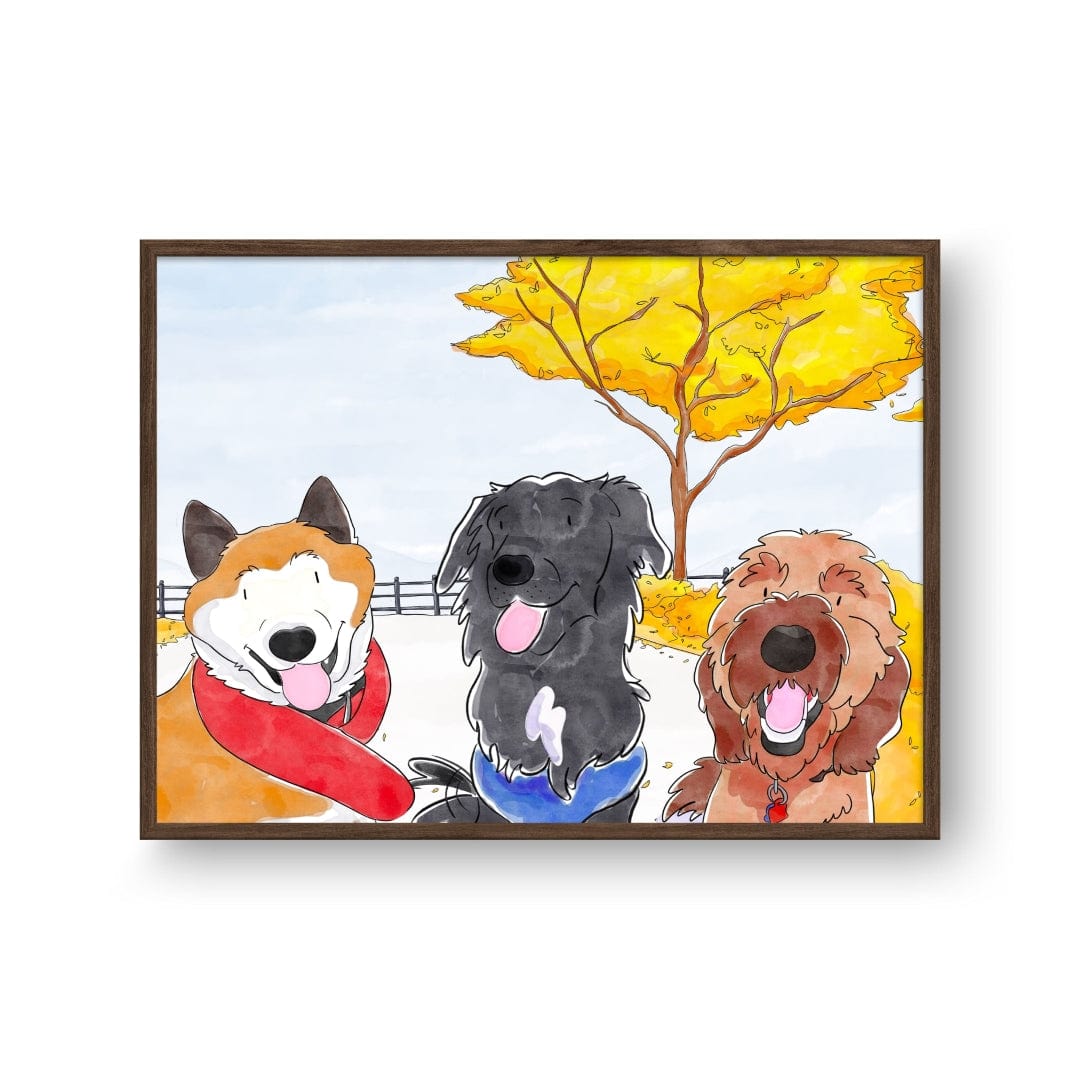 Crown and Paw - Framed Poster Watercolor Pet Portrait - Three Pets, Framed Poster