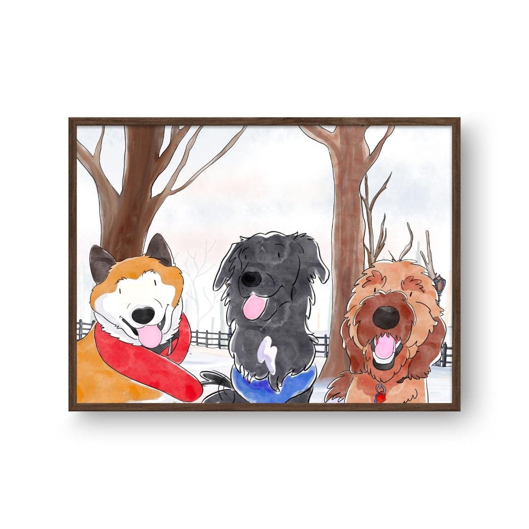 Crown and Paw - Framed Poster Watercolor Pet Portrait - Three Pets, Framed Poster