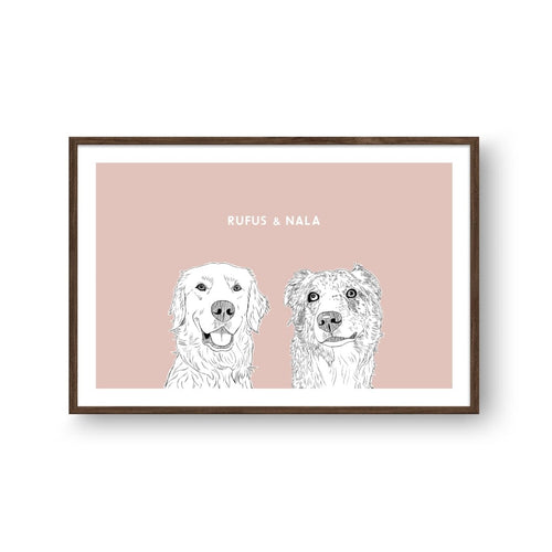 Crown and Paw - Framed Poster Illustrated Pet Portrait - Two Pets