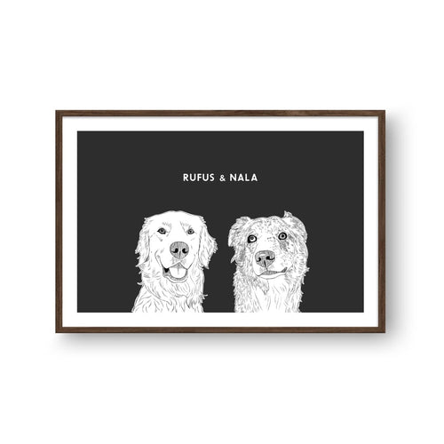 Crown and Paw - Framed Poster Illustrated Pet Portrait - Two Pets