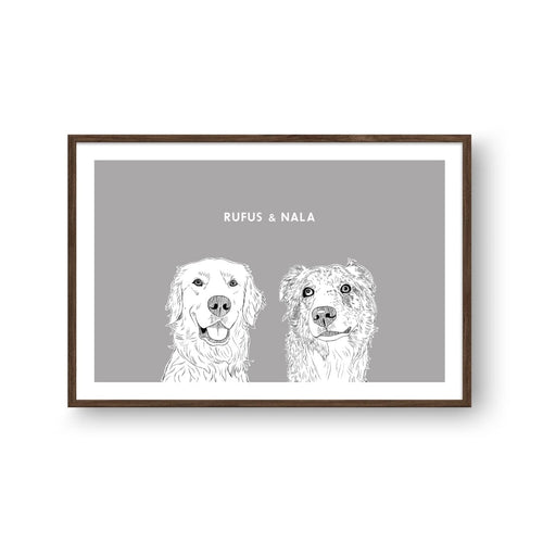 Crown and Paw - Framed Poster Illustrated Pet Portrait - Two Pets