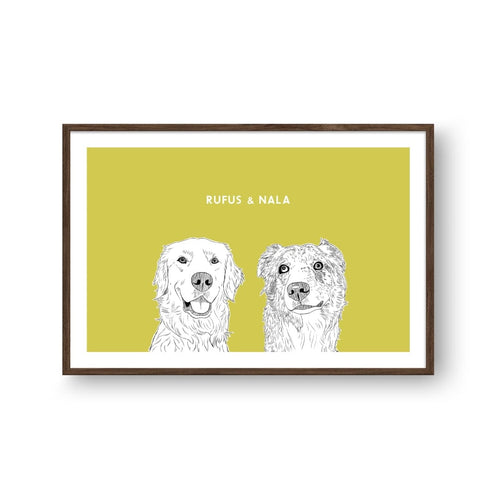 Crown and Paw - Framed Poster Illustrated Pet Portrait - Two Pets