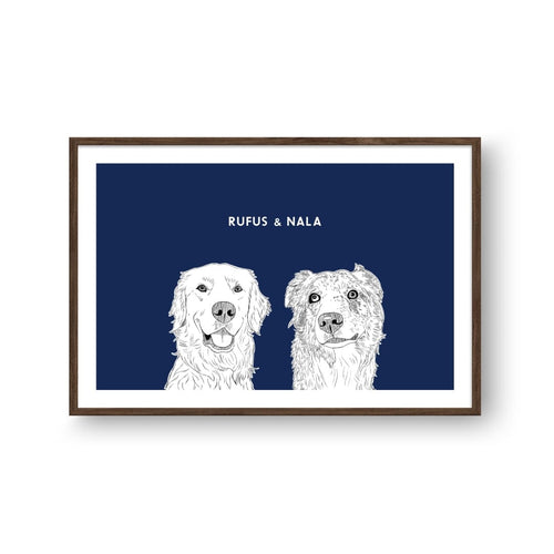 Crown and Paw - Framed Poster Illustrated Pet Portrait - Two Pets