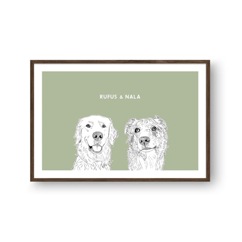 Crown and Paw - Framed Poster Illustrated Pet Portrait - Two Pets