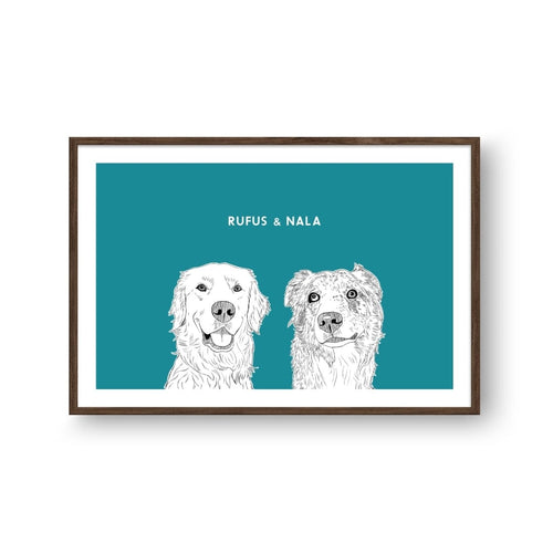 Crown and Paw - Framed Poster Illustrated Pet Portrait - Two Pets