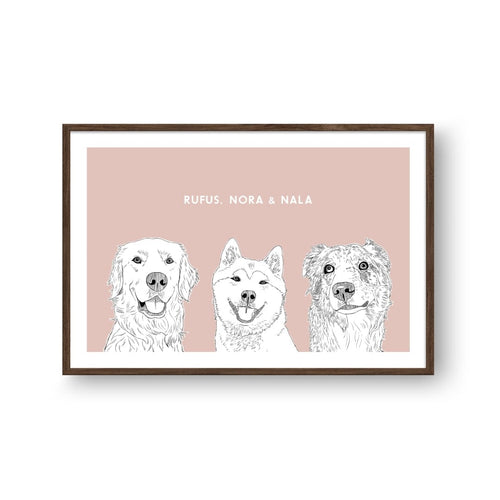Crown and Paw - Framed Poster Illustrated Pet Portrait - Three Pets