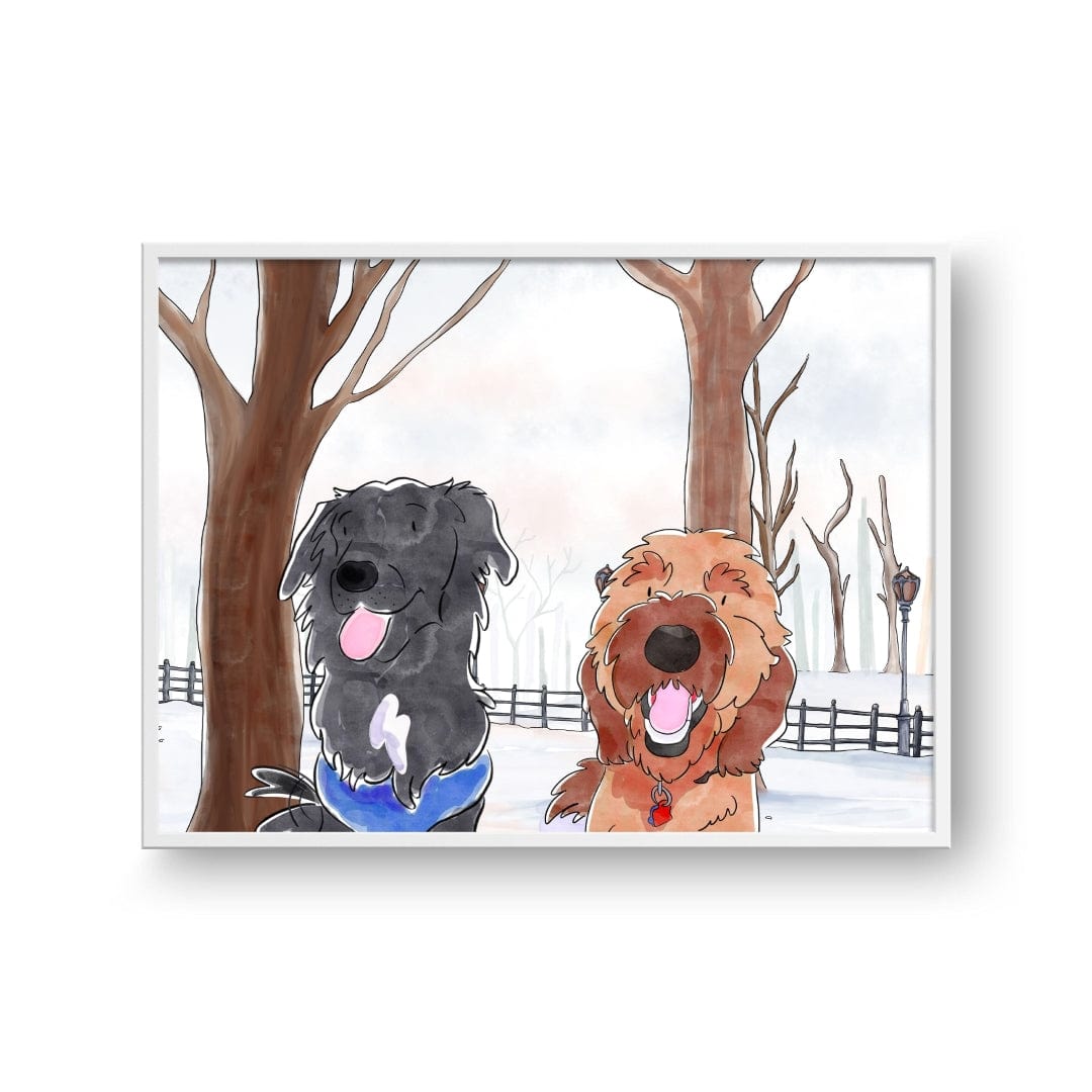 Crown and Paw - Framed Poster Watercolor Pet Portrait - Two Pets, Framed Poster
