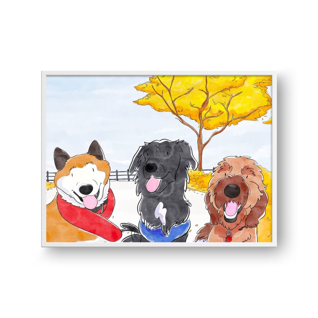 Crown and Paw - Framed Poster Watercolor Pet Portrait - Three Pets, Framed Poster