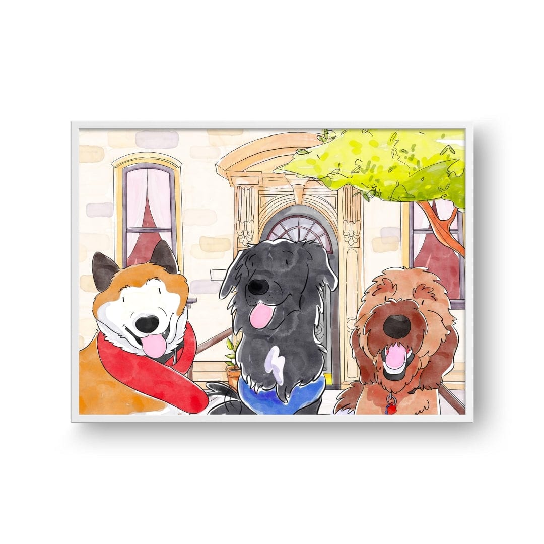 Crown and Paw - Framed Poster Watercolor Pet Portrait - Three Pets, Framed Poster