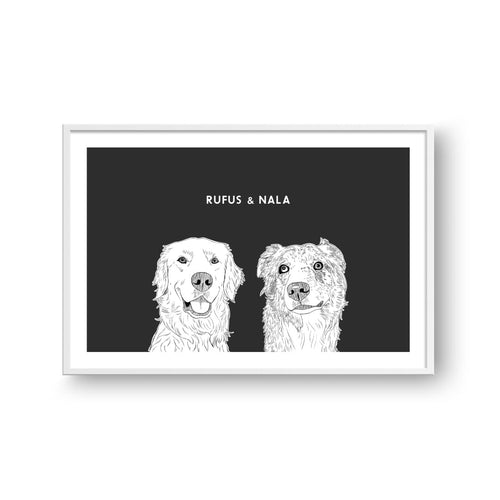 Crown and Paw - Framed Poster Illustrated Pet Portrait - Two Pets