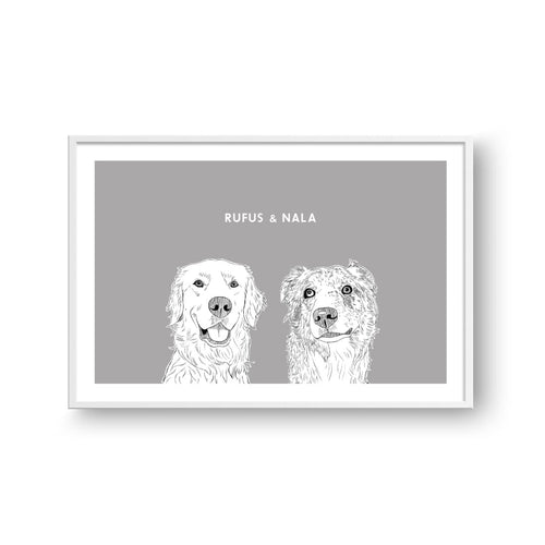 Crown and Paw - Framed Poster Illustrated Pet Portrait - Two Pets