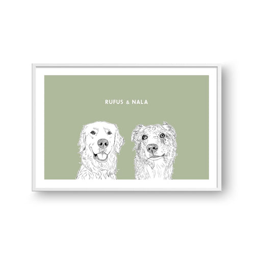 Crown and Paw - Framed Poster Illustrated Pet Portrait - Two Pets