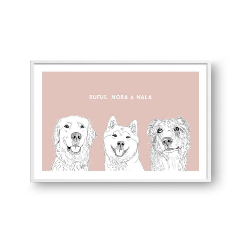 Crown and Paw - Framed Poster Illustrated Pet Portrait - Three Pets