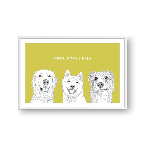Crown and Paw - Framed Poster Illustrated Pet Portrait - Three Pets