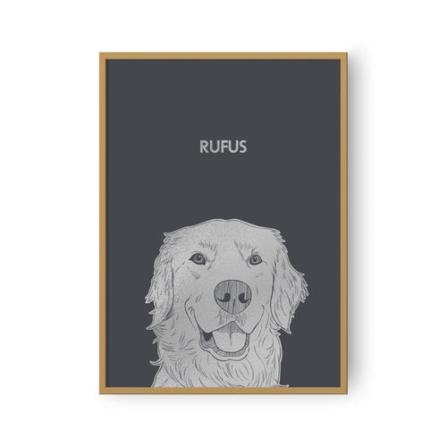 Crown and Paw - Framed Poster Illustrated Silver Foil Pet Portrait - One Pet, Framed Print