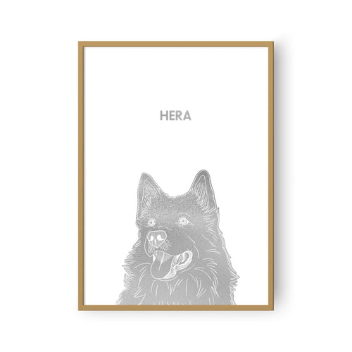 Crown and Paw - Framed Poster Illustrated Silver Foil Pet Portrait - One Pet, Framed Print