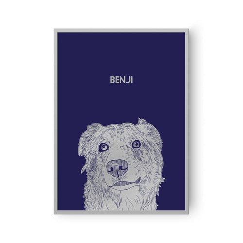 Crown and Paw - Framed Poster Illustrated Silver Foil Pet Portrait - One Pet, Framed Print