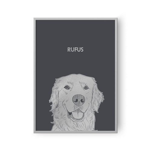 Crown and Paw - Framed Poster Illustrated Silver Foil Pet Portrait - One Pet, Framed Print