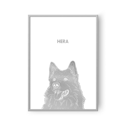 Crown and Paw - Framed Poster Illustrated Silver Foil Pet Portrait - One Pet, Framed Print