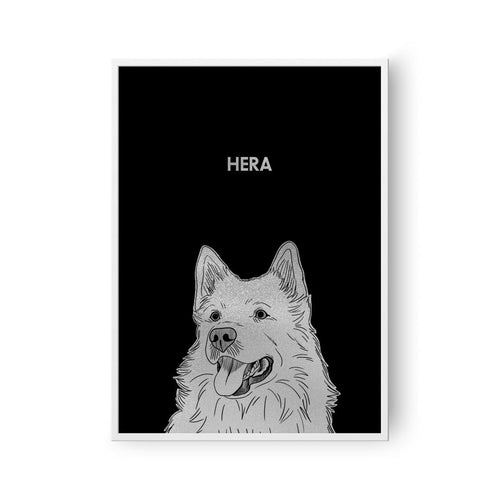 Crown and Paw - Framed Poster Illustrated Silver Foil Pet Portrait - One Pet, Framed Print