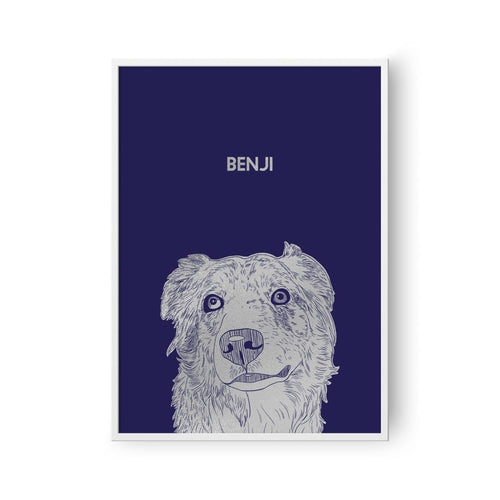 Crown and Paw - Framed Poster Illustrated Silver Foil Pet Portrait - One Pet, Framed Print