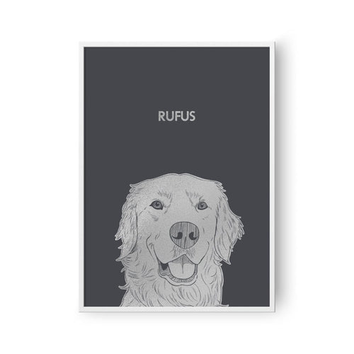 Crown and Paw - Framed Poster Illustrated Silver Foil Pet Portrait - One Pet, Framed Print