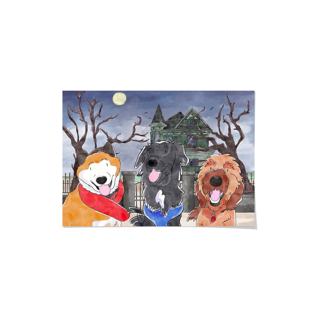 Watercolor Pet Portrait - Three Pets, Framed Poster