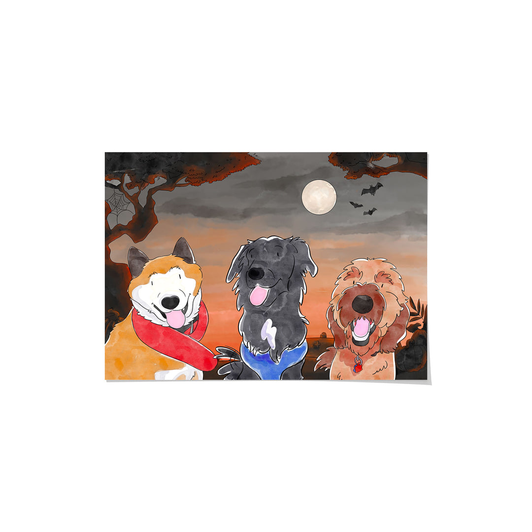 Watercolor Pet Portrait - Three Pets, Framed Poster