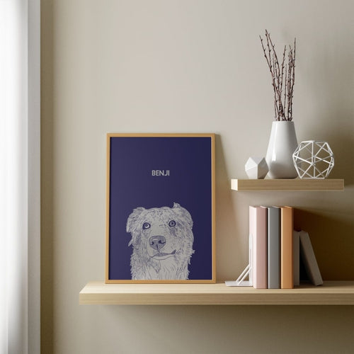 Crown and Paw - Framed Poster Illustrated Silver Foil Pet Portrait - One Pet, Framed Print