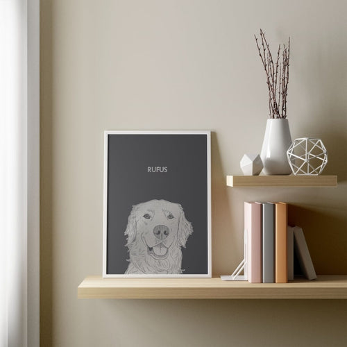 Crown and Paw - Framed Poster Illustrated Silver Foil Pet Portrait - One Pet, Framed Print