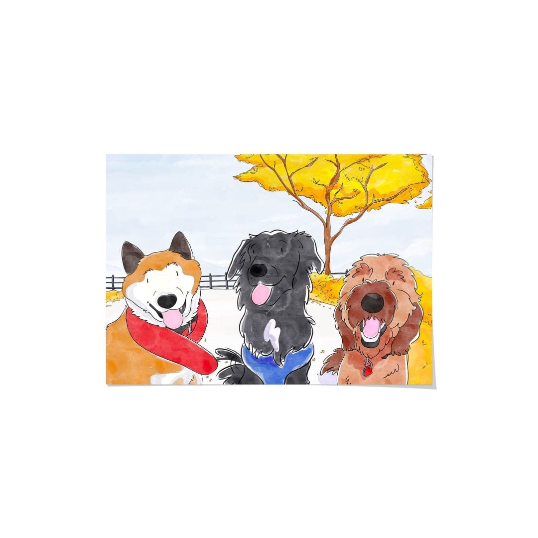 Crown and Paw - Framed Poster Watercolor Pet Portrait - Three Pets, Framed Poster