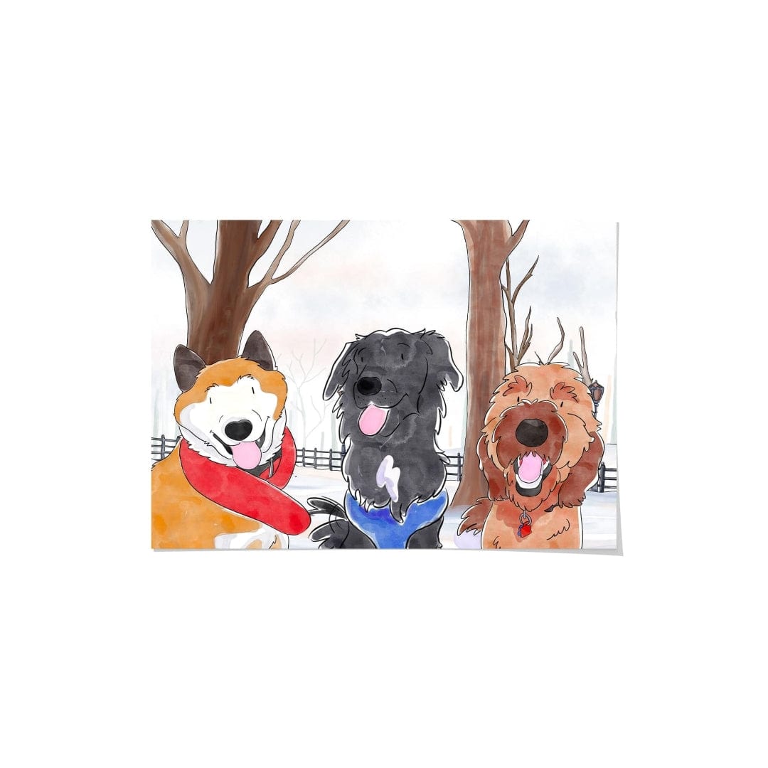 Crown and Paw - Framed Poster Watercolor Pet Portrait - Three Pets, Framed Poster
