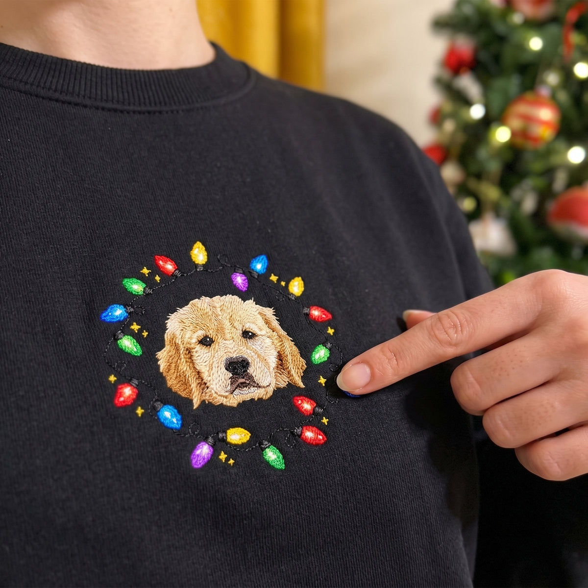 Custom Pet Face Fairy Lights Christmas Jumper