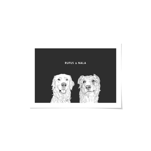 Crown and Paw - Framed Poster Illustrated Pet Portrait - Two Pets