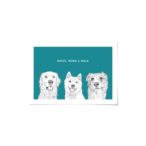 Crown and Paw - Framed Poster Illustrated Pet Portrait - Three Pets